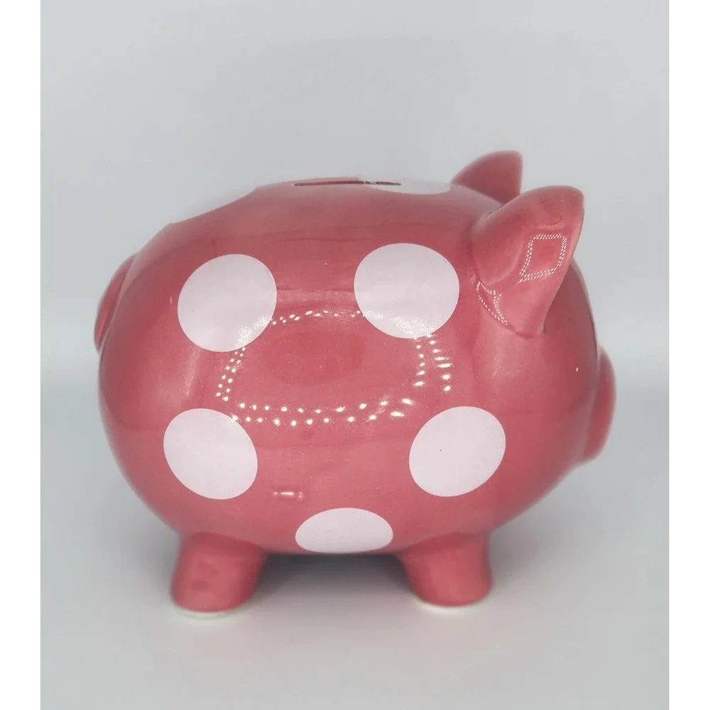 Gibson Pink Ceramic Piggy Bank with‎ White Polka Dots 6